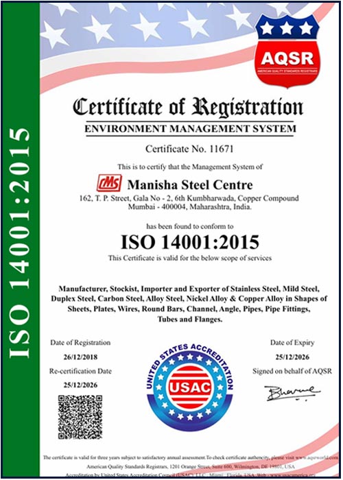 ISO 14001 : 2015 Certificate