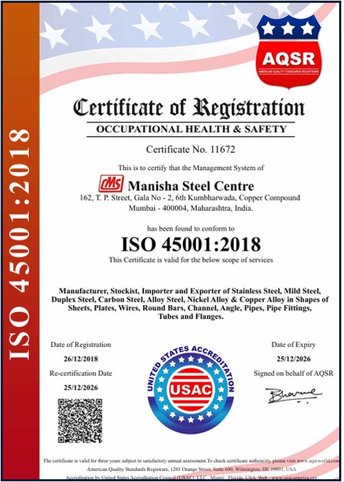 ISO 45001 : 2018 Certificate