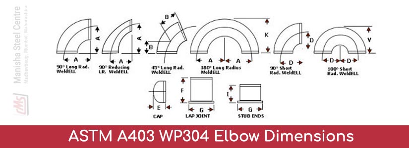 ASTM A403 WP304 Elbow Dimensions