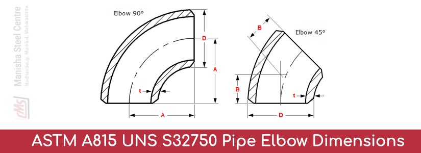 ASTM A815 UNS S32750 Pipe Elbow Dimensions