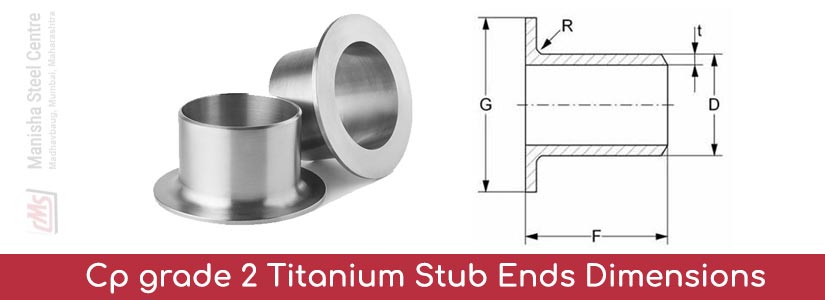 Cp grade 2 Titanium Stub Ends Dimensions